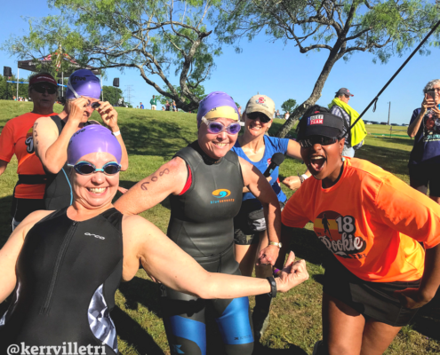 Camille Baptiste pumping up triathletes at 2018 Rookie Tri!