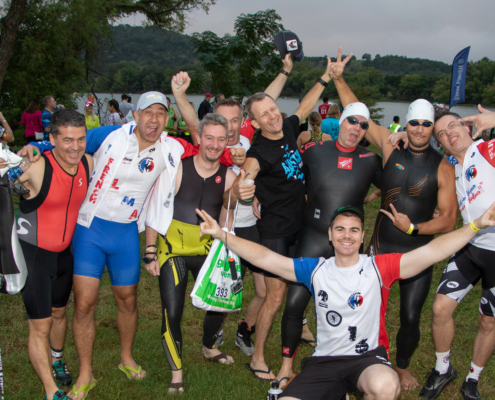 Friends pose before the 2018 Kerrville Triathlon. The 2019 edition nears sellout.