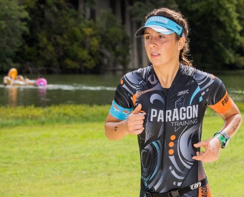 Triathlete competes on Kerrville Triathlon run course. Hurry and register as this year's event nears a sellout.