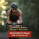 Cyclist rides her bike on a road through a forrest during a triathlon. Text on design reads Don't Let People Say You Can't - Be Inspired to Train for a Triathlon. Read more at http://kvy.b5e.myftpupload.com/2021/07/dont-let-others-say-you-cant-complete-a-triathlon